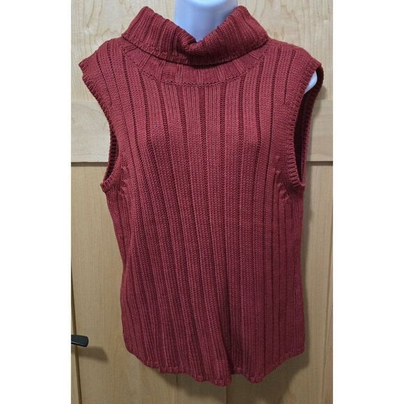 VTG Alfani Womens XL Sleeveless Red Ribbed Knit Turtleneck Sweater Top 100% Silk - Picture 1 of 7